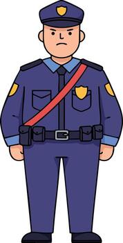 Police officer in uniform standing front view illustration with blue clothes and duty belt vector