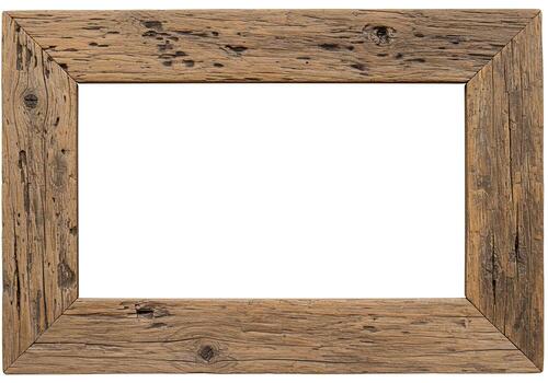Rustic weathered wooden picture frame with empty space for image, isolated on white photo