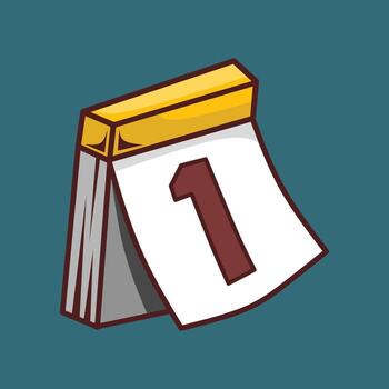 illustration of a desk calendar with the number one, flat cartoon style design, symbol of schedule, planning, and important date reminder vector