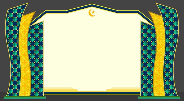 Ornate Islamic Background Template with Geometric Pillars, Crescent Moon, and Large Copy Space vector