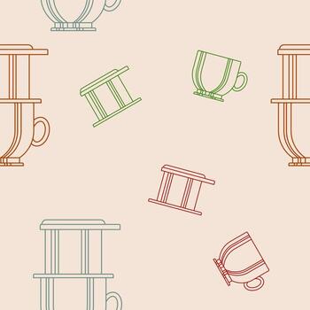 Editable Outline Style Vietnam Drip Coffee With Ceramic Mug Vectorized Illustration as Seamless Pattern for Creating Background of Cafe With Vietnamese Culture and Tradition Related Design vector