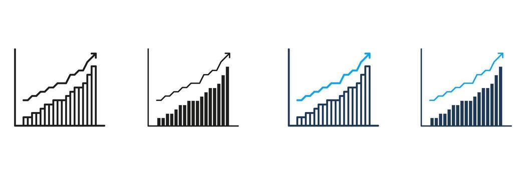 bar gráfico con hacia arriba tendencia línea y sólido icono colocar. financiero crecimiento, negocio éxito, y económico Progreso símbolo recopilación. datos análisis y actuación seguimiento. aislado ilustración vector