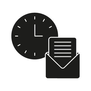 Clock With Envelope Solid Icon. Scheduled Email, Timely Communication, And Message Delivery Silhouette Symbol. Efficient Correspondence. Isolated Illustration vector