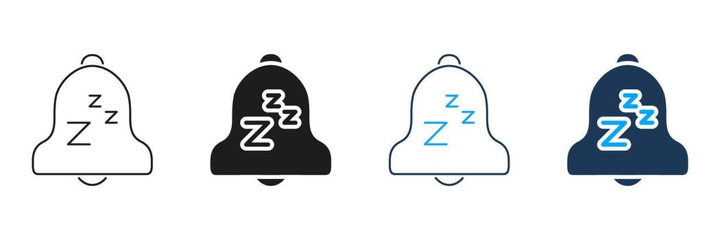 Bell With Sleep Symbol Line And Solid Icon Set. Notification Silence, Do Not Disturb, And Sleep Mode Symbol Collection. Alert Management And Restful Sleep. Isolated Illustration vector