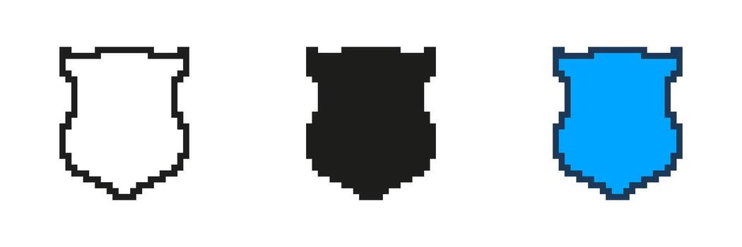Pixelated Shield Icon Set. Security and Protection Symbol in Pixel Art Style. Isolated Illustration vector