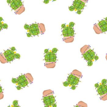 Seamless pattern with cactus with new year garland. Feliz navidad. vector