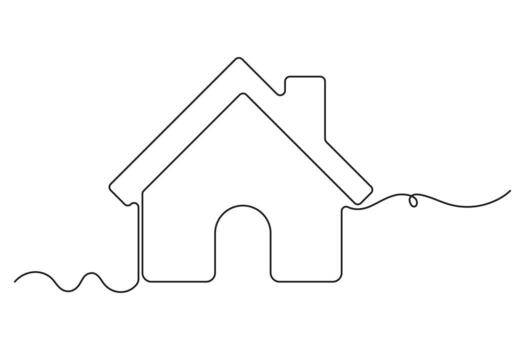 Minimal continuous one line drawing of house for architecture, construction, and real estate illustration vector