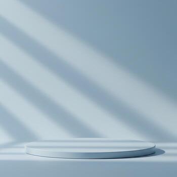 An empty round table in front of a wall with sunlight photo