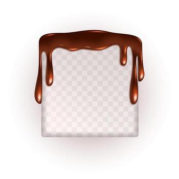 Empty square frame with realistic texture of dripping liquid melted chocolate or glaze. vector