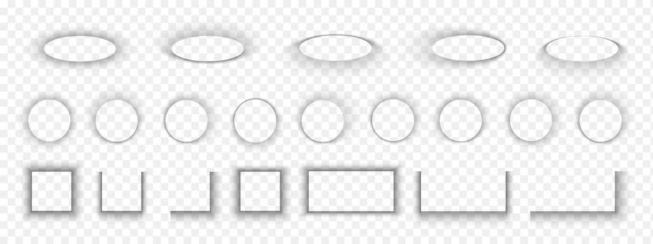 Set of different shadow effects. Realistic soft grey shapes. Square and rectangular, round and oval package, box or banner shades. illustration vector