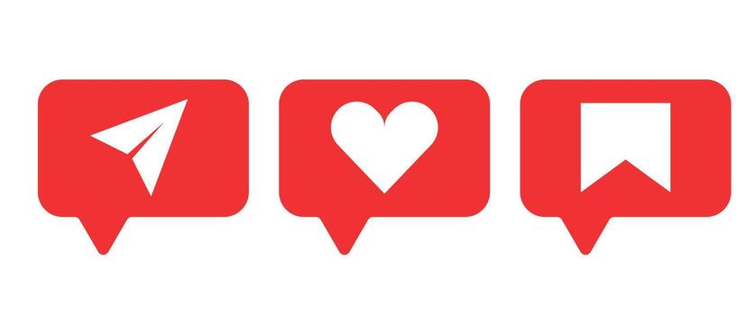 rojo social medios de comunicación iconos, como, directo mensaje, enviar símbolo, gráfico elementos para aplicación en plano estilo, inteligente teléfono ilustración. vector