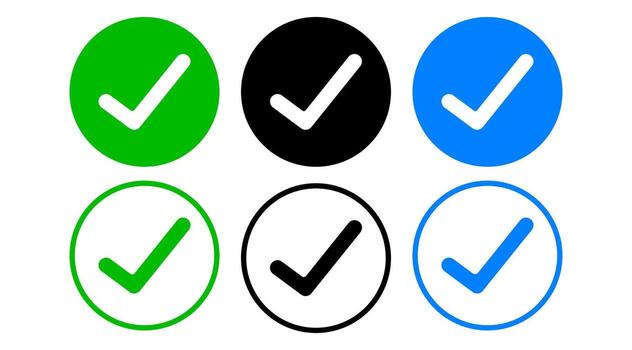 Isolate Check mark icon set, Outline Yes button symbol, Blue and Green vote symbol, Choice, Check list graphic elements, Approve, Confirm icons for business and Testing vector