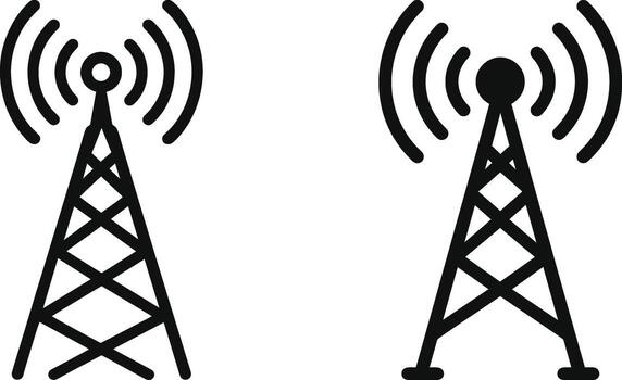 Silhouette Icons of Network Signal Towers for Telecom and Wireless Communication vector