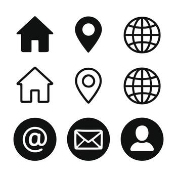 Contact and Web Interface Icon Set with Home, Email, Location, and User Symbols vector