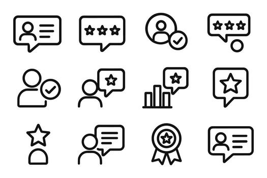 Feedback and Review Outline Icon Set Star Rating, Profile, and Testimonial Design Elements vector