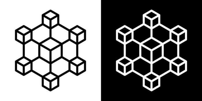 blockchain, hexagon cube, network, isolated, , icon outline style , illustration design graphic resource for web design, mobile apps, ui design and print. vector