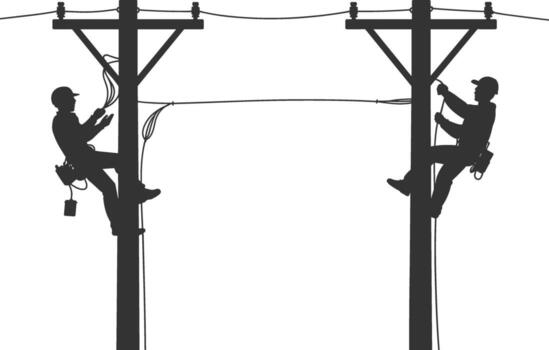 High Voltage Line Workers Maintaining and Installing Electrical Infrastructure vector