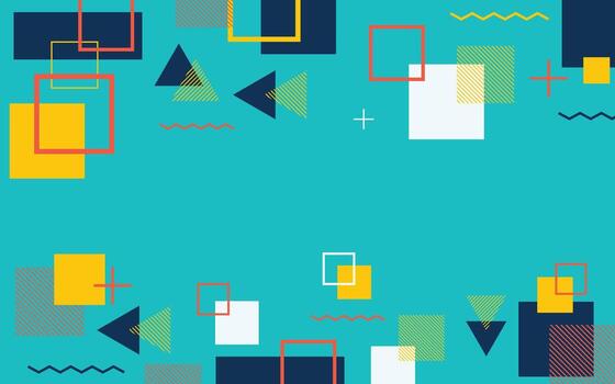 Abstract geometric seamless pattern in memphis style on blue background vector