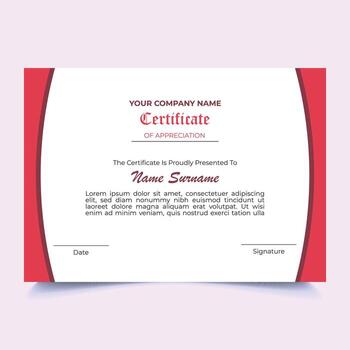 Clean Red Curve Certificate Layout vector