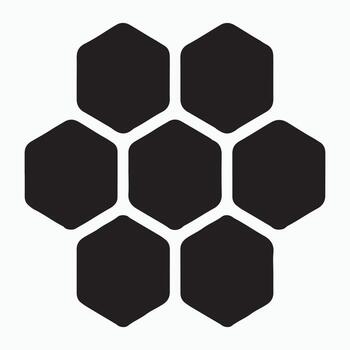 Geometric pattern of seven black hexagons arranged in a cluster vector