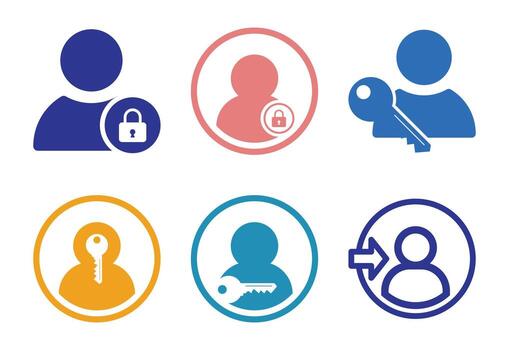 Account Security and Access Icons Depicting Login, Privacy, and User Authentication Concepts vector