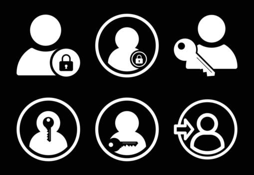 Collection of User Account Icons Access Control and Login with Key Security Symbols vector