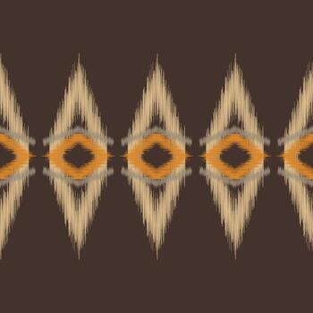 Ikat pattern design with brown dark color background retro ethnic design curtain. vector