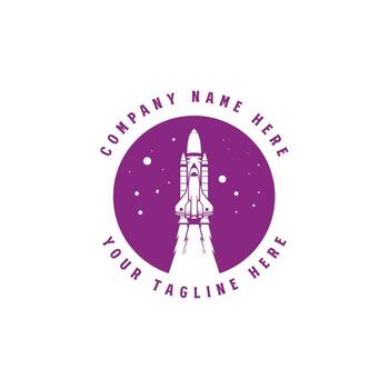 circular cohete lanzamiento con Luna planeta para universo espacio logo diseño vector