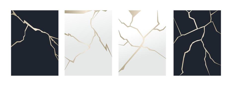 Gold Crackle Texture Modern Abstract Background Set vector