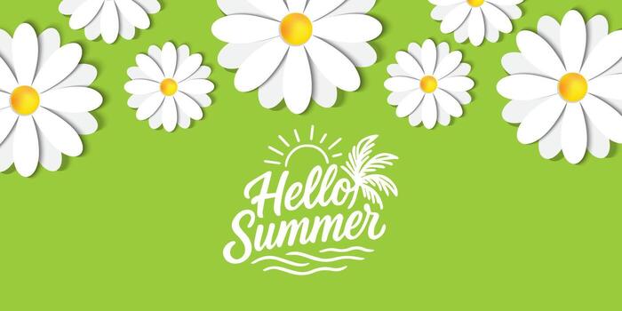 hello summer background with daisies and palm trees vector