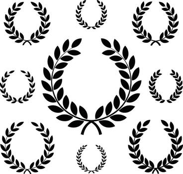 Scattered laurel wreaths of various sizes isolated on white background illustration vector