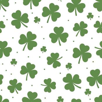 Seamless pattern of green shamrocks and small dots illustration vector