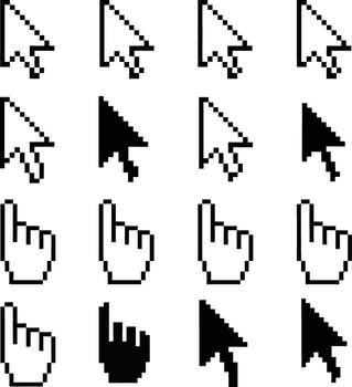Set of pixelated mouse cursors and hand pointers isolated on white background illustration vector
