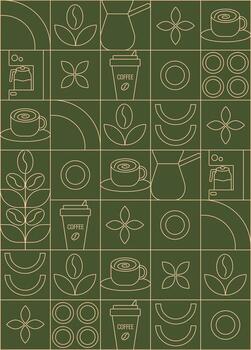 Geometric coffee pattern in minimalist style. Abstract print background with simple shapes for coffee shop, food packaging, cafe wall, menu. vector