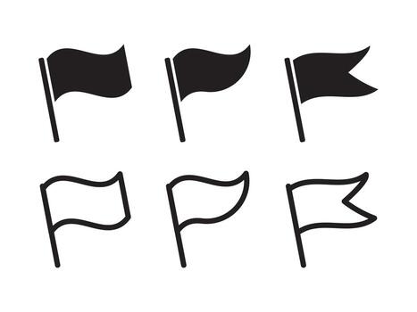 Flag icon set. Start and finish symbols. Map marks for gps point. Flags different shape, isolated. vector