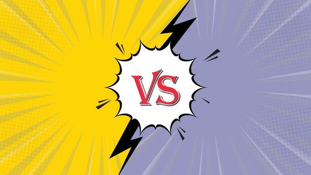Pop art comic style VS background featuring yellow and gray halftone rays with dynamic lightning and bold central explosion perfect for posters competitions games and creative projects vector