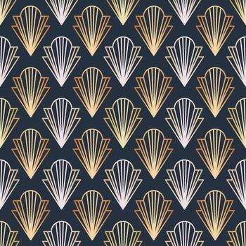 Arte deco estilo símbolo sin costura modelo. geométrico contorno señales en el oscuro antecedentes. lineal oro, cobre de colores elementos. lineal diseño ilustración. vector