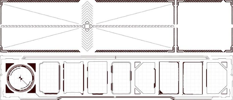 A sleek digital interface design showcases empty panels and a circular element, ideal for presenting interactive content or data visualization. The minimalist aesthetic enhances user engagement vector