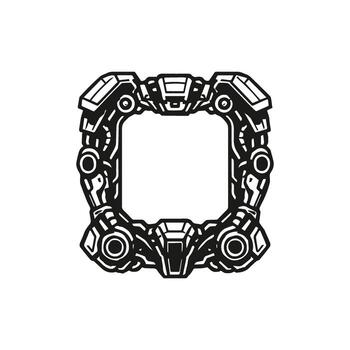 Black logo of robotic square frame mecha cyberpunk on white background vector