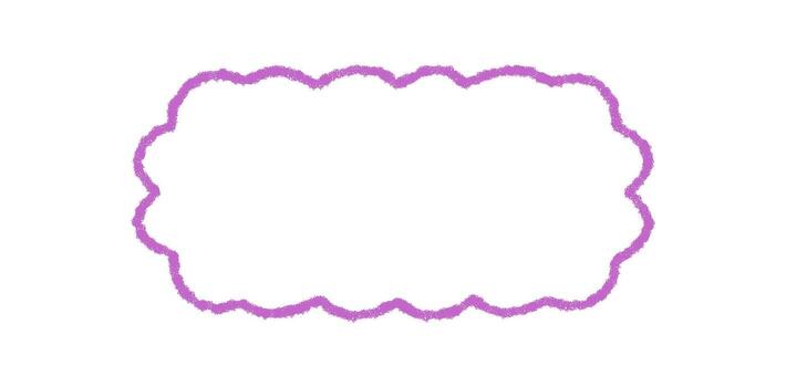 Groovy crayon hand drawn wavy rectangle border with scallop shape. Retro outline and y2k graphic frame in purple, playful background element and chalk style with fun edge. vector