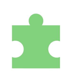 Flat green jigsaw puzzle piece silhouette. Simple puzzle tile for boardgame or table game. Versatile leisure or toy element, playful activity concept, isolated format. Ideal for template graphic use. vector