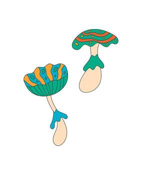 maravilloso y2k seta pegatina dibujos animados en vistoso psicodélico y miedoso estilo. trippy hongos aparece como un maravilloso elemento con popular retro influencia, moderno y juguetón tocar, Perfecto para creativo Clásico vector