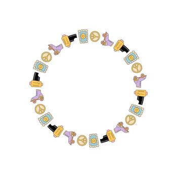 maravilloso retro mariposa frontera en miedoso vistoso dibujos animados gráfico estilo modelo. juguetón Clásico circulo gráfico con y2k inspiración. encantador frontera para divertido y creativo modelo proyectos vector