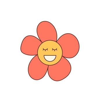 Groovy y2k flower face cartoon sticker in vibrant yellow creates a happy smile. retro groovy element with cute pop style, positive mood and playful character, ideal as a graphic for fun sticker vector