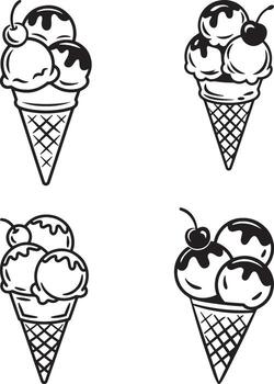 Ice cream set with cones and scoops in different flavors like chocolate vanilla and strawberry vector