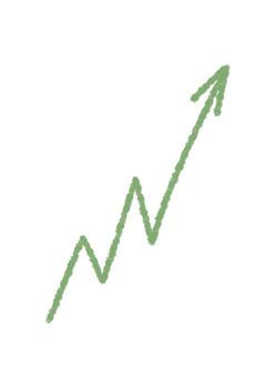 Hand drawn green crayon arrow icon with rough stroke style. The up pointer element as a simple sketch in green, adds artistic texture and unique flair for concept chart or template, isolated on white vector