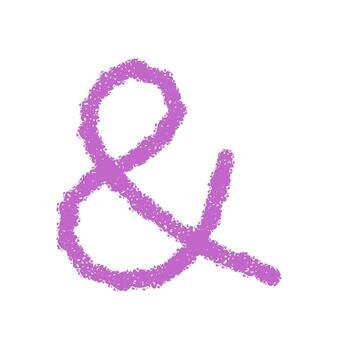 Hand drawn ampersand symbol in crayon sketch style with artistic font and bold lettering. This purple icon adds punctuation character as a creative element for modern typographic projects. vector