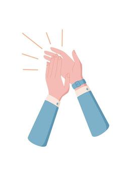 Flat cartoon graphic style hands clapping in applause. Cheerful gesture symbol of recognition and celebration. Symbolizes joy, success, and human connection with creative social value. vector