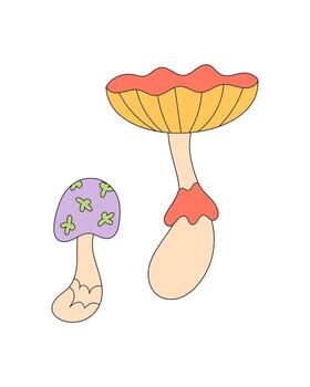 Groovy retro mushroom cartoon fantasy element in colorful y2k style. Magic shroom as a playful plant in nature, with a fun groovy element concept. Vibrant art for creative graphic or cool poster vector