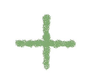 Hand drawn plus cross in green crayon sketch. This punctuation symbol and font mark forms a bold icon and unique character element, artistic for modern alphabet visuals. vector